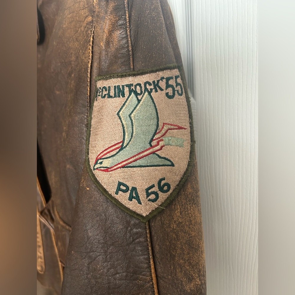 VTG Luis Alvear Aviator Lg Military Bomber Brown Leather Jacket Navy/ Air Force - Picture 7 of 15